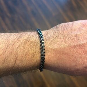 Men's Kay Jewelers Silver&Blue Foxtail Chain Bracelet Ion Plated Stainless Steel